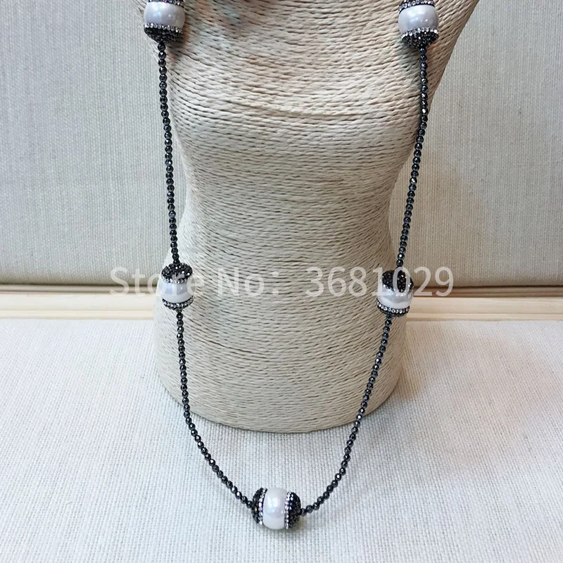 European and American style natural black bile pearl by hand inlaid long necklace original pure handmade female