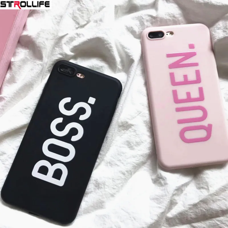 STROLLIFE буквы queen &amp Boss пары телефон чехлы для iPhone 7 чехол Ultra Slim пластичный