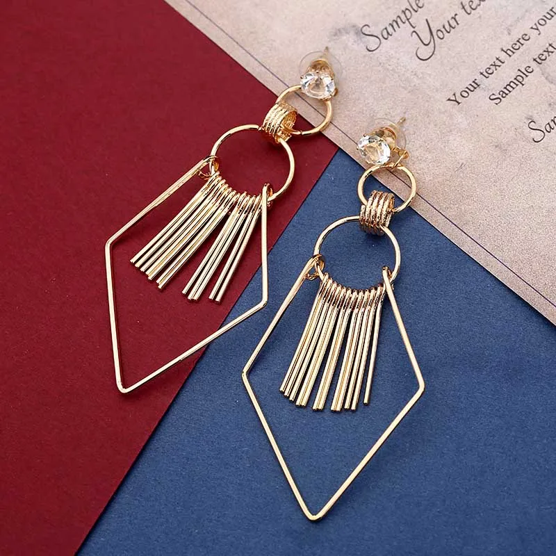 Guvivi Newest Women Earrings Boho Gold Color Geometric Big Long Tassel Hanging Drop Dangle Fashion Jewelry | Украшения и