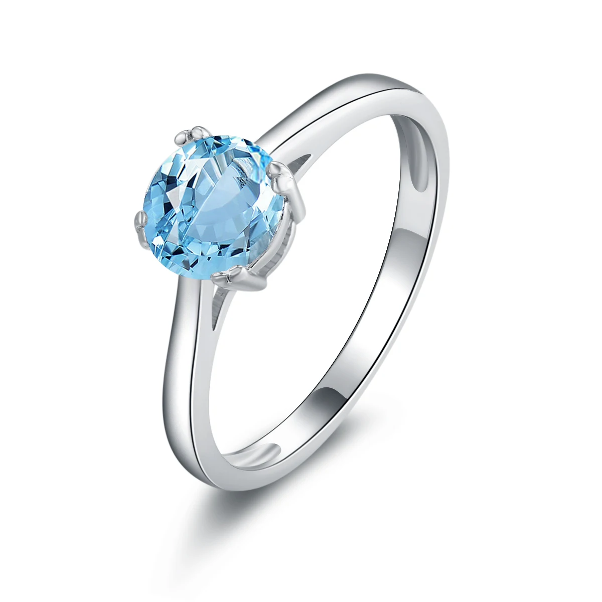 

QYI 925 Sterling Silver Natural Sky Blue Topaz Ring 1.25 ct Round Shaped Engagement Fashion Rings for Women Gemstone Jewelry