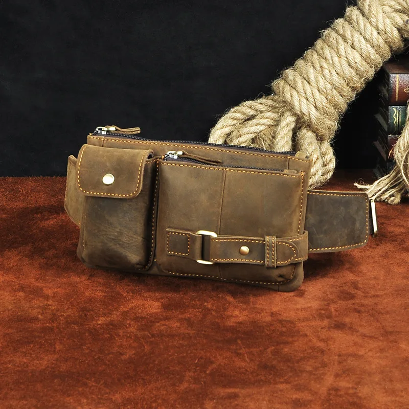 Мужская поясная сумка из натуральной кожи чехол для телефона и камеры ретро 100%