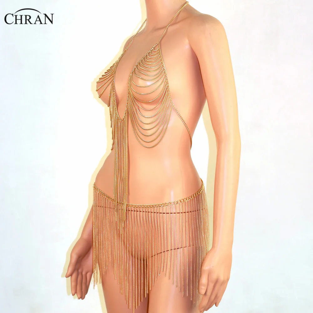 Chran экзотический лифчик Raveoutfit нижнее белье платье с кисточками упряжь раба боди юбка на завязку живот Талия EDM праздничная одежда ювелирные изделия BCJ204