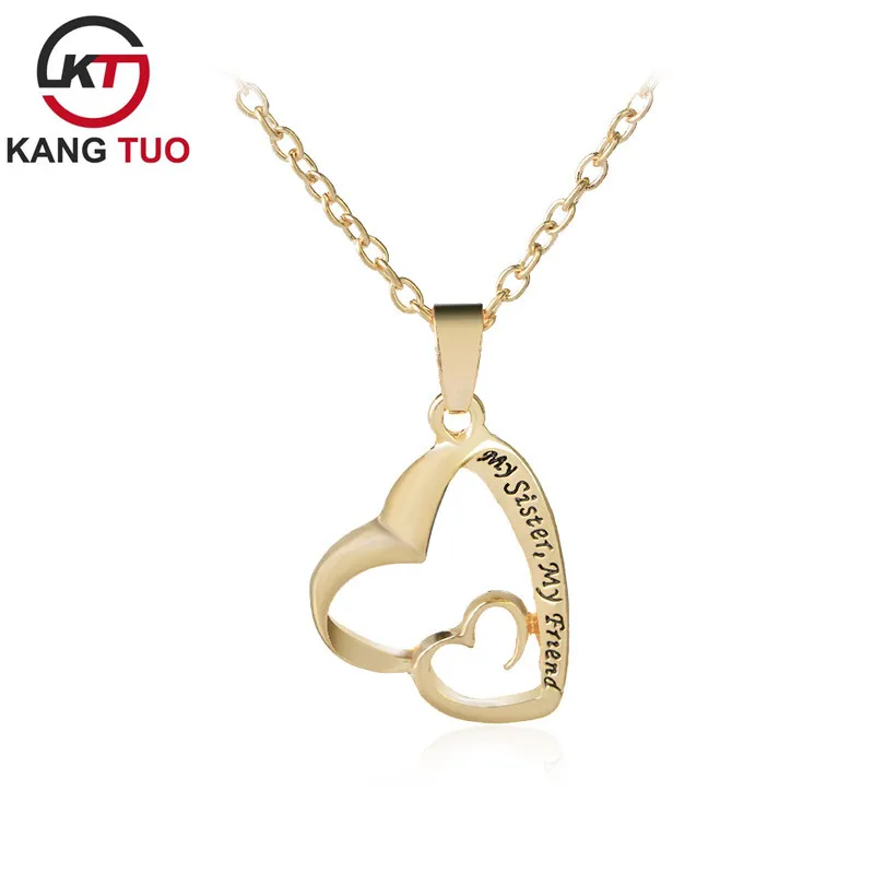

Wholesale 12pcs/lot my sister my friend Hollow Out Loving Heart Necklace For Friends Gifts