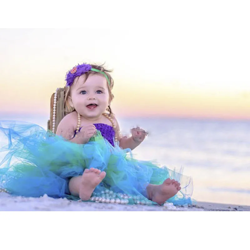 Зеленого и фиолетового цвета для девочек Юбка-пачка в стиле Русалочки платье