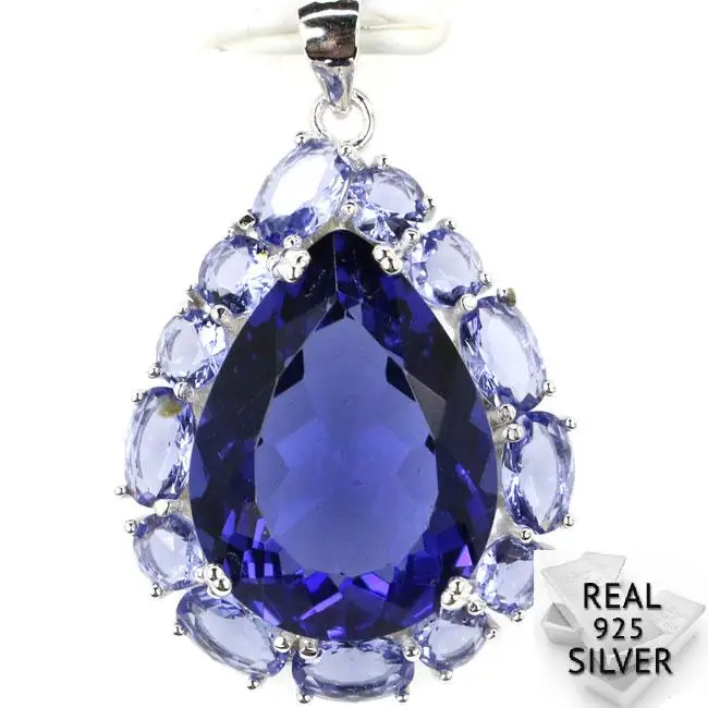 Guaranteed Real 925 Solid Sterling Silver 5.9g Elegant Pear Shape Iolite Pendant 33x22mm | Украшения и аксессуары