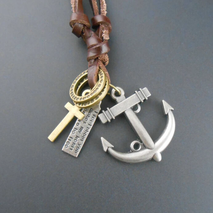 Anchor necklaces fashion new arrival punk trendy unique handmade alloy anchor pendants men leather for women | Украшения и