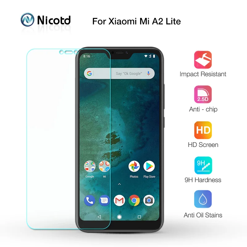 

Nicotd 2.5D 9H Premium Tempered Glass For Xiaomi Mi A2 Lite Screen Protector protective film For Xiaomi Mi A2lite 5.84inch cover