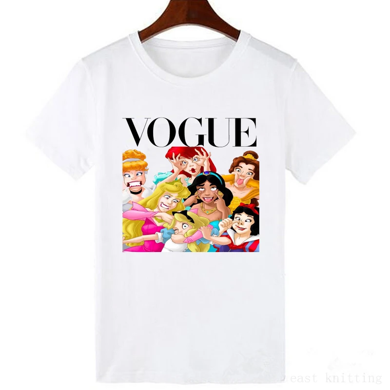 Летняя модная футболка с рисунком Женская забавная принцессы Vogue Harajuku корейские