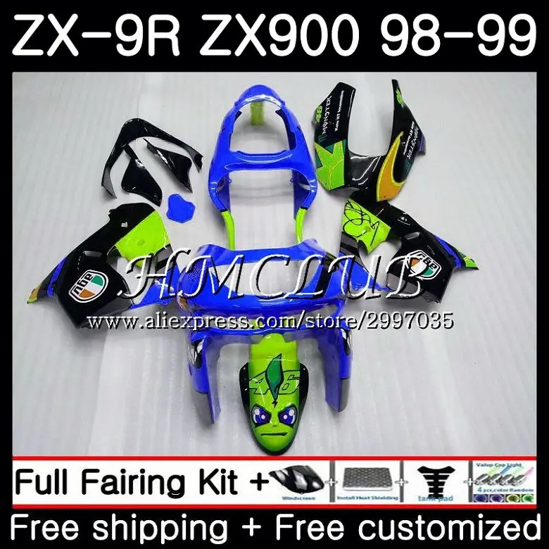 Корпус для KAWASAKI NINJA ZX 900 ZX900 ZX9 R 9R 1998 1999 65HC. 10 9 900CC Shark fish ZX9R 98 99 комплект