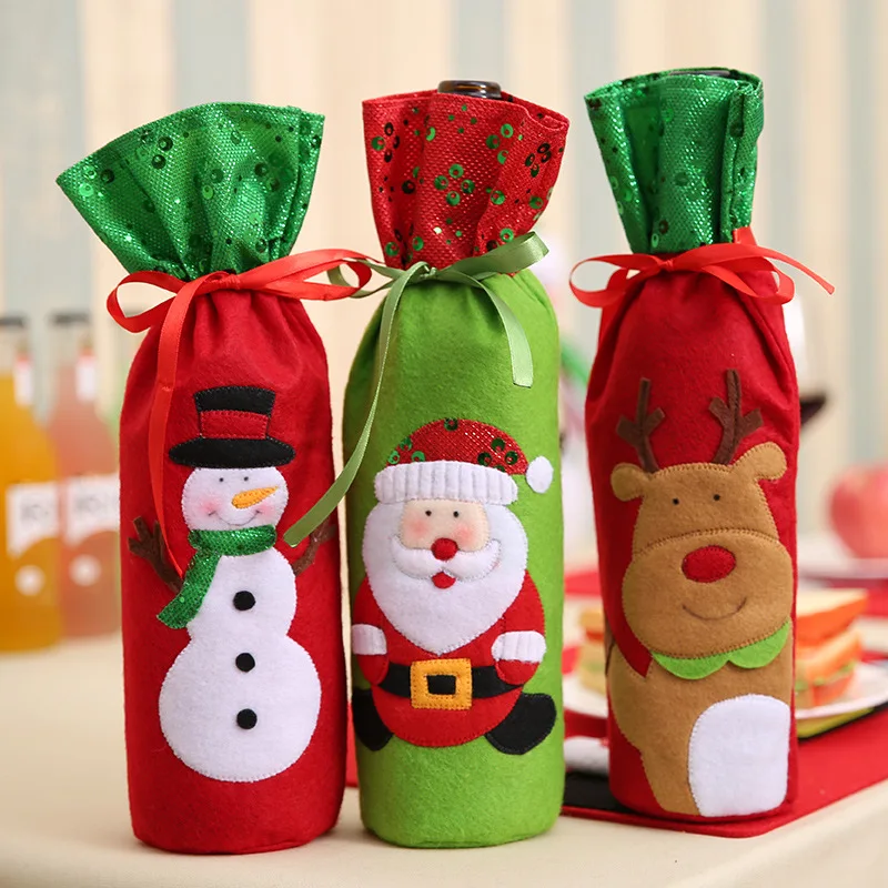 

Christmas Decorations Santa Claus Wine Bottle Bags Snowman Gifts Champagne Sequins Holders Xmas Home Dinner Party Table Decors