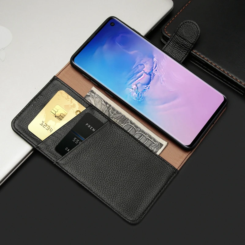 Футляр из натуральной кожи S10 Plus для Samsung Galaxy Real S10e Полная защита крышка-бумажник на подставке