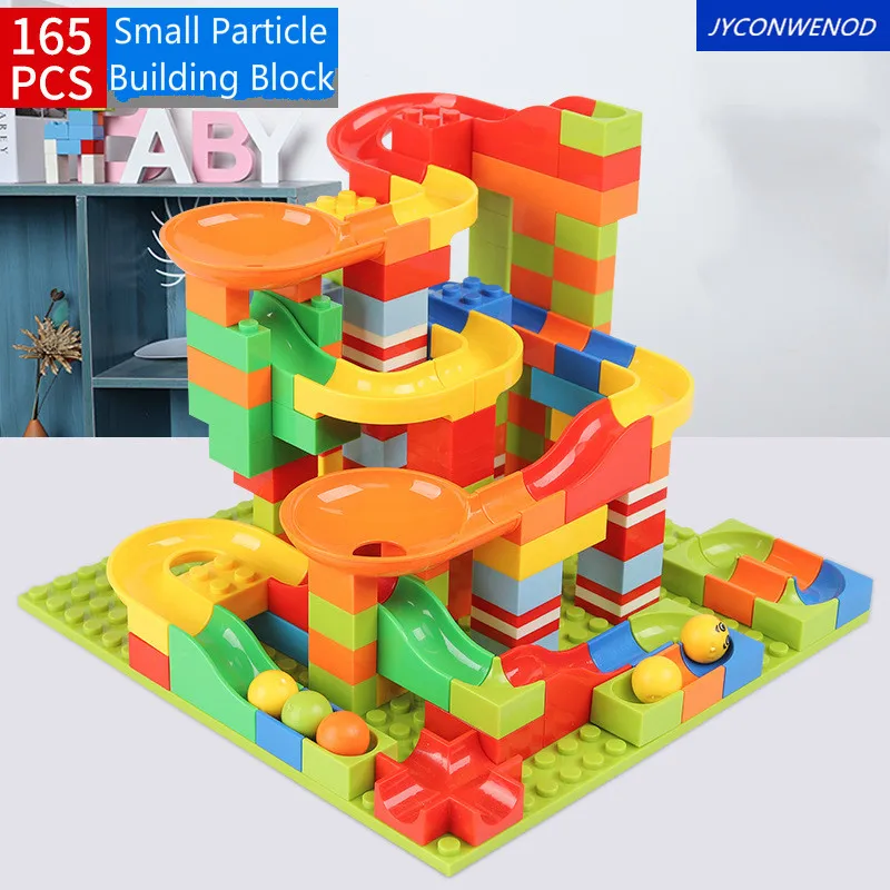

Small particles 165PCS Race Run Maze Balls Track Building Blocks Funnel slideway Building Block Brick Toy for children