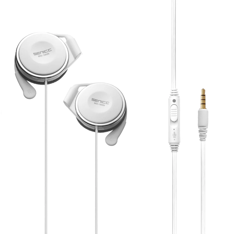 White SENICC MX-145N, проводные, спортивные, музыкальные наушники, накладные, стерео, Экстра бас, ушные крючки, 3,5 мм разъем, гарнитура с микрофоном для телефона, mp3-плеер - Цвет: White