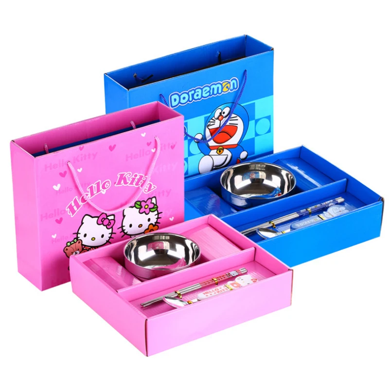 Oneoney 1 комплект чаша ложка CHOPSTICKS кухонная миска hello kitty Doraemon кухонные столовые