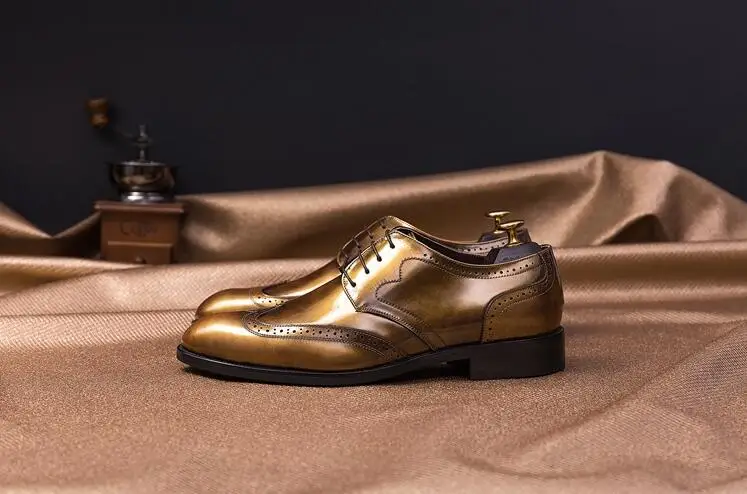 Мужские классические туфли Goodyear ручной работы золотые Формальные Деловые броги