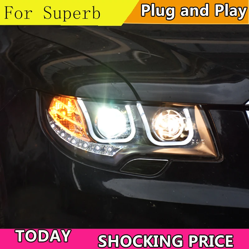 

doxa Car Styling for Skoda Superb Headlights 2009-2013 Superb LED Headlight DRL Lens Double Beam H7 HID Xenon bi xenon lens