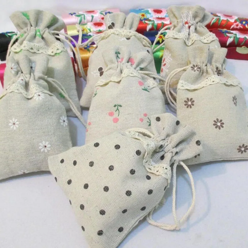 100 шт. винтажное деревенское кружевное хлопковое полотно сумка Мешковина для