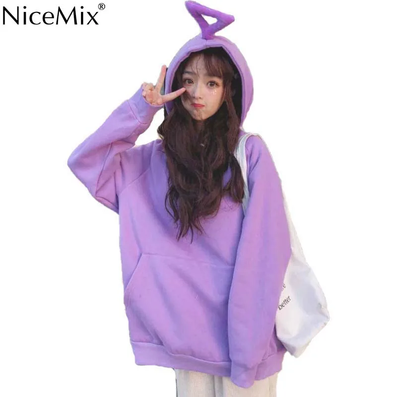 Фиолетовый NiceMix/осенние бархатные толстовки в стиле Харадзюку; Женская толстовка; кавайный однотонный пуловер с единорогом; женская одежда; Moletom Feminino - Цвет: Фиолетовый