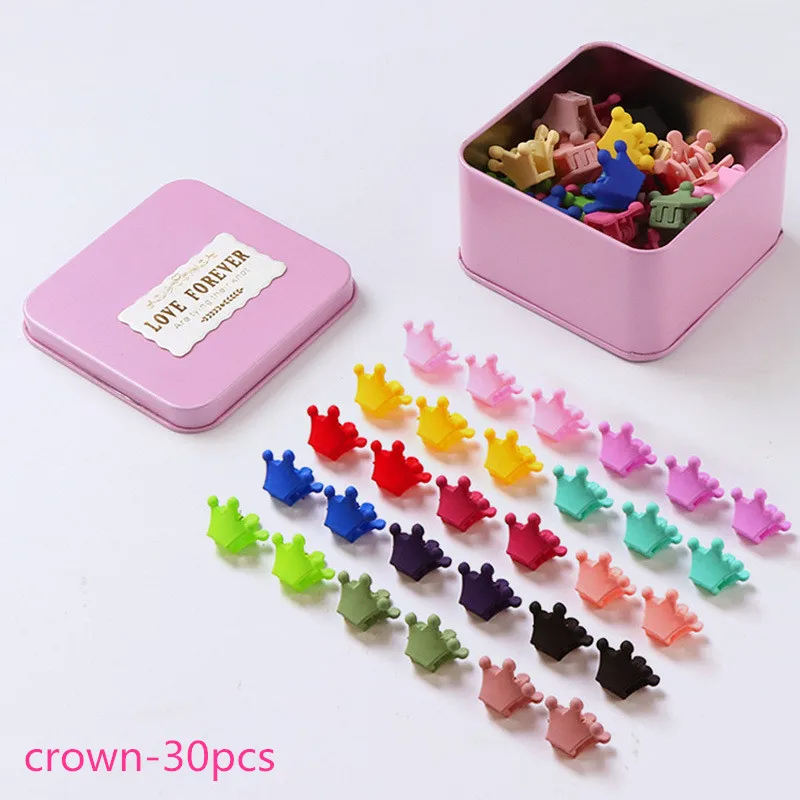 crown-30pcs 50/30 шт. коготь волос цветок корона заколка для волос с кроликом стильная футболка с изображением персонажей видеоигр Детская Женские аксессуары для волос для маленьких девочек подарок на день рождения одной коробке - Цвет: crown-30pcs