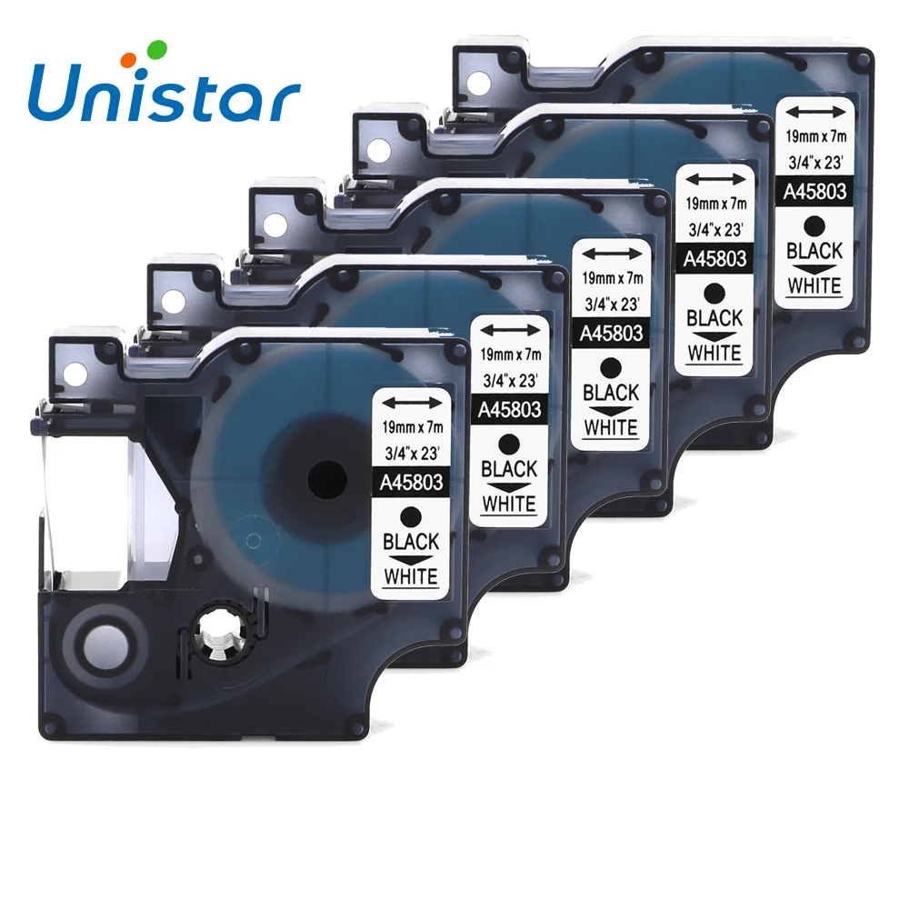 Unistar 5 шт. Φ для Dymo D1 Printer 45803 черно белые 19 мм ленты этикеток Labelmaker|dymo label printer|dymo tapedymo