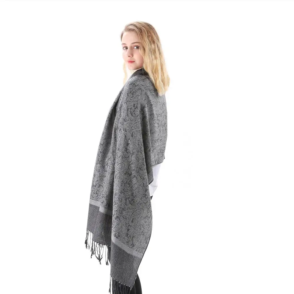 Пашимина шелковая шаль шарф Пейсли жаккардовый осенне-зимний кашемировый хиджаб