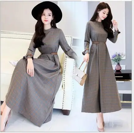 2018 новые женские модные и элегантные тонкие платье высотой талии плед прилив