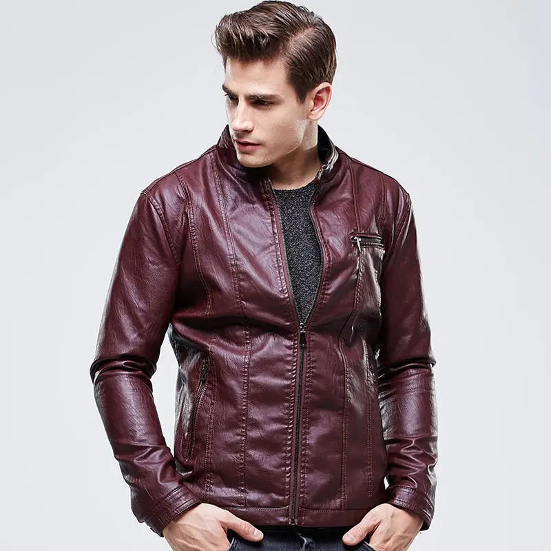 

Autumn Winter PU Leather Jacket Men Slim Fit Fashion Coats Mandarin Collar Slim Fit Motorcycle Leather Jackets Mens Casual Coat