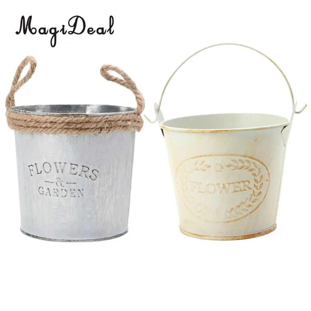 2 шт. круглые оцинкованные металлические ведра декоративные цветочные вазы с