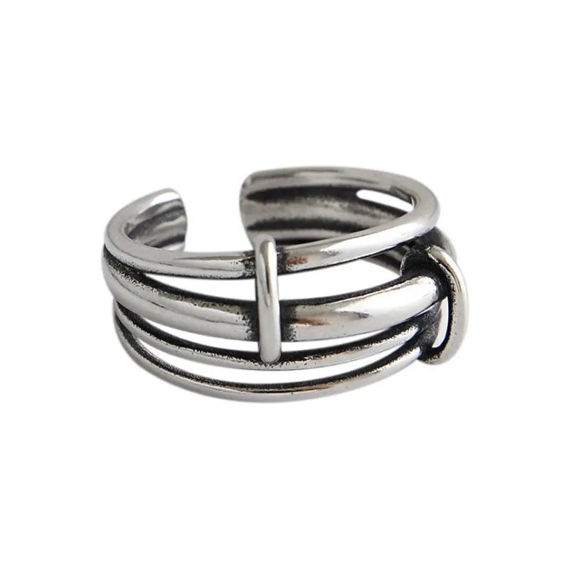 Silver F.I.N.S серебряное кольцо 925 слоистых линий открытые, кольца на палец античное Стерлинговое Серебро широкое обручальное кольцо женская мода хорошее ювелирное изделие - Цвет основного камня: Silver