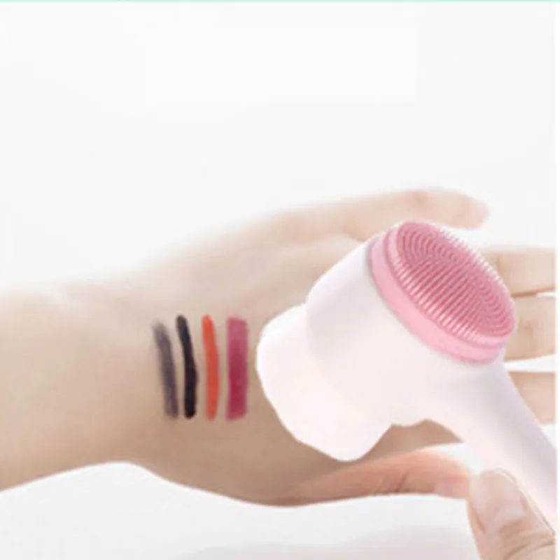 Розово красная силиконовая щетка для лица 3D очистка вибрация массаж мытье