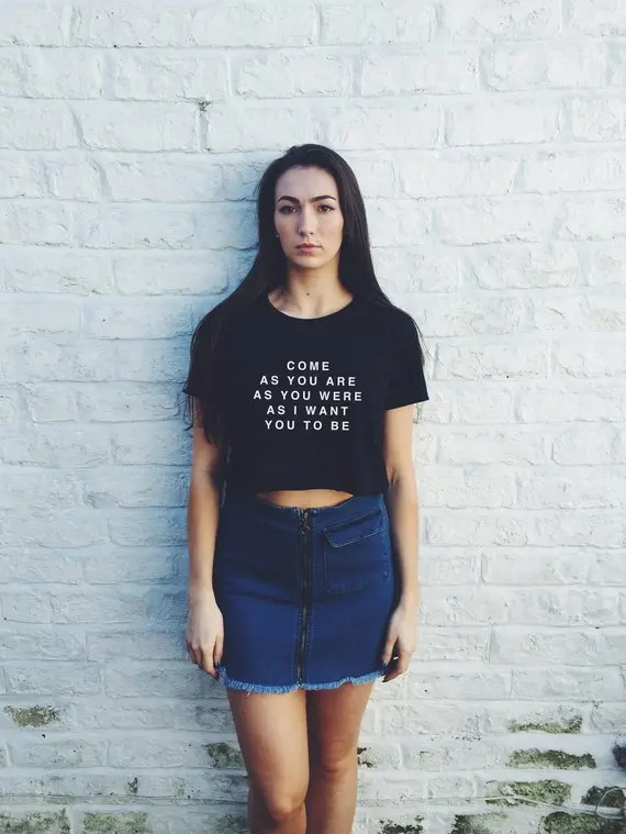 Sugarbaby Come As You Are Cropped T shirt t Girls Graphic Print Tee Women Hipster Punk Goth Swag Kawaii Music Slogan tops | Женская