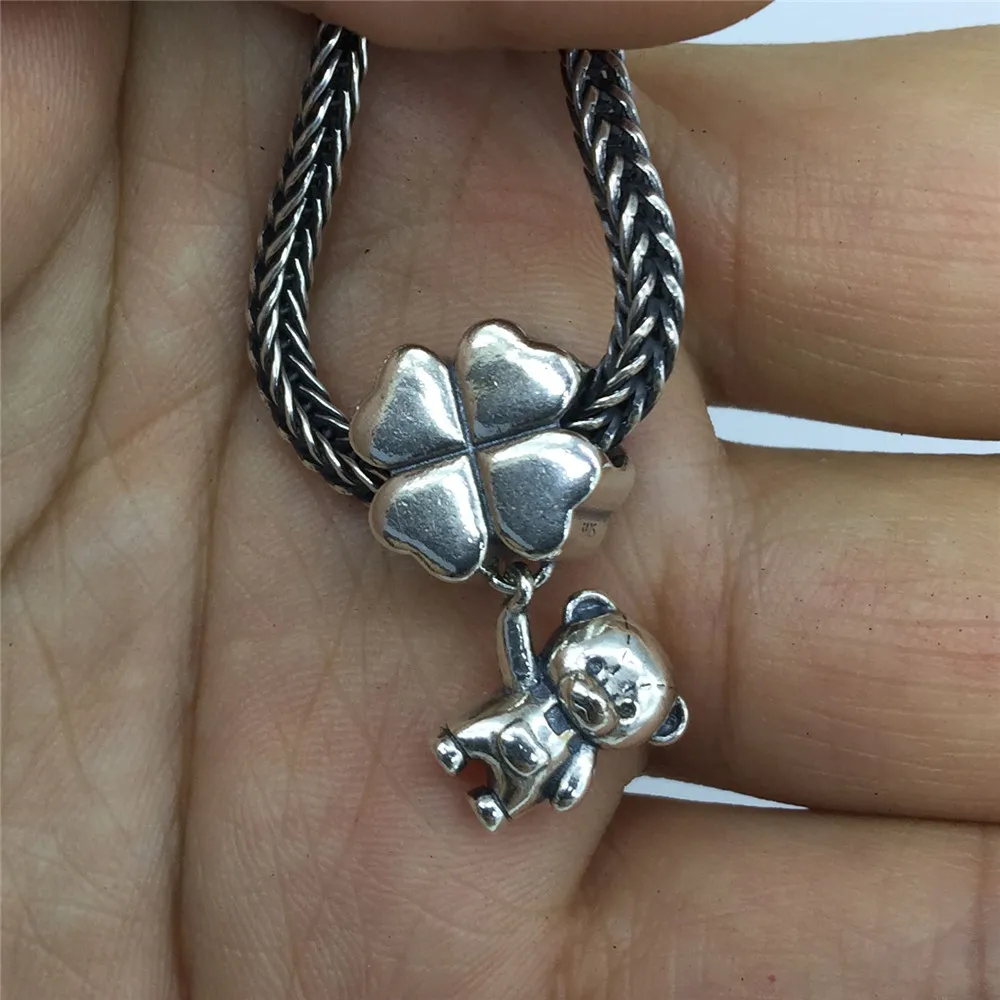 Омела 925 пробы серебра в форме счастливого клевера медведь с позолоченным