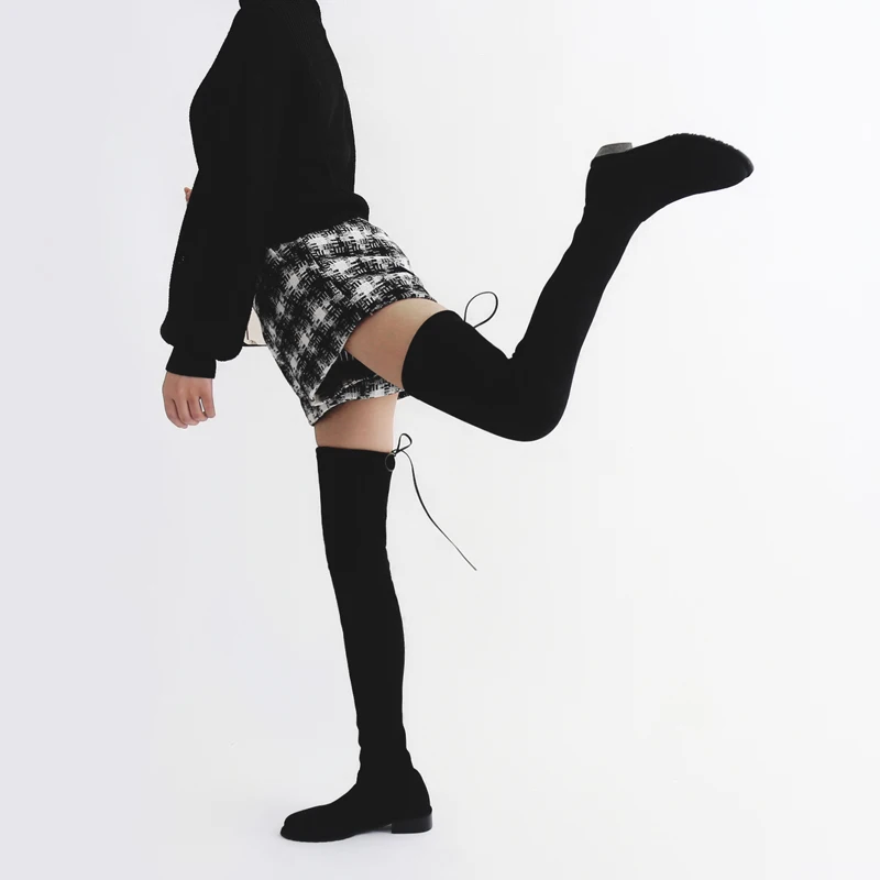 Black 3cm heels Женские эластичные сапоги; высокие сапоги до бедра из искусственной замши; пикантные модные сапоги выше колена; женская обувь на высоком каблуке; женские зимние сапоги - Цвет: Black 3cm heels