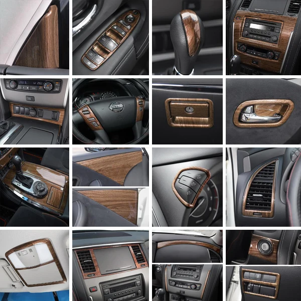 Gear Panel Cover Air Vent Frame Reading Lamps Interior Trims ABS Wooden Line For Nissan Patrol Y62 Year 2017 Up Free Shipping | Автомобили