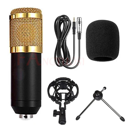 black and tripod FANGTUOSI BM-800, профессиональный конденсаторный микрофон, 3,5 мм, проводной BM800 микрофон с амортизационным креплением, KTV, караоке, микрофон для компьютера - Цвет: black and tripod