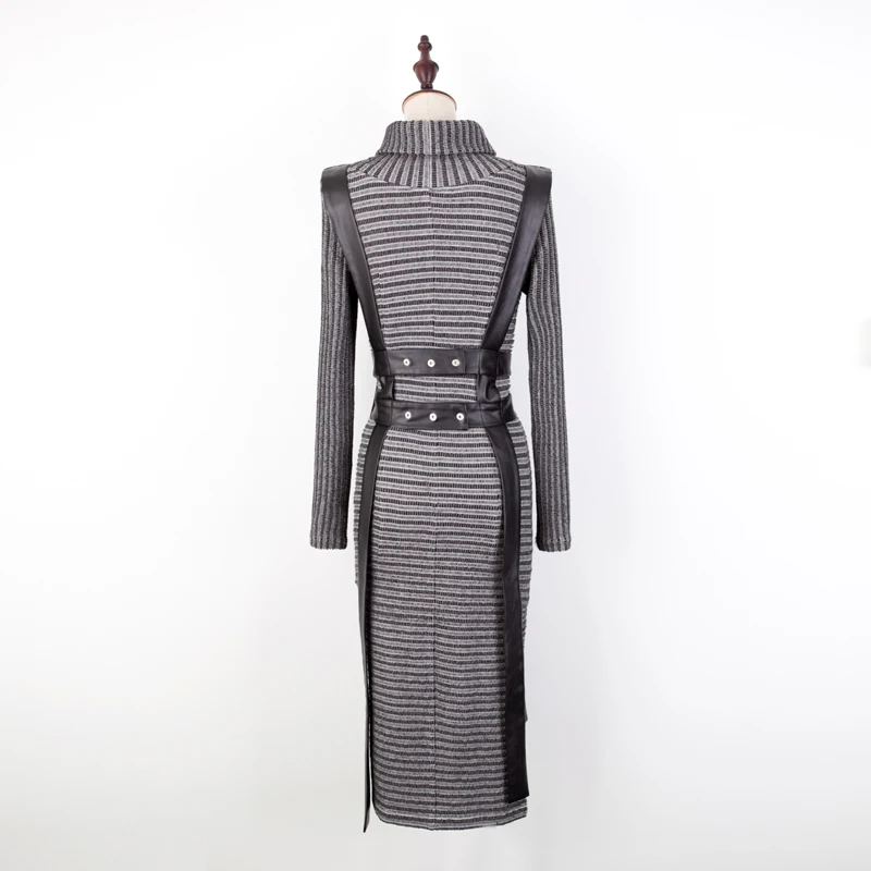 

Spring Dress Special Offer Cotton Spandex Robe 2018 Autumn New Woman Long Sleeved Knit Slim Waist Package Hip Back Slash Striped