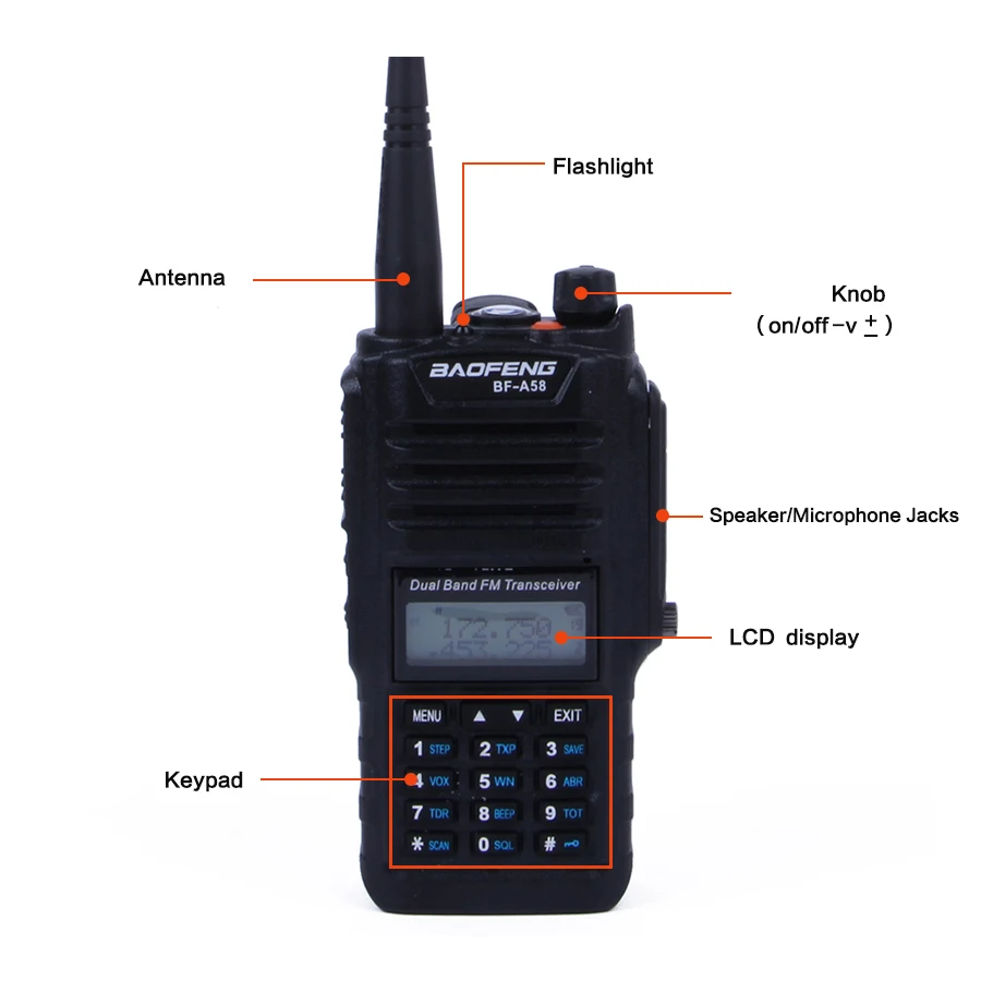 Original BaoFeng BF-A58 Waterproof Anti-dust Dual Band Portable Walkie-talkie 5W 128CH Hf Transceiver for Truckers | Мобильные