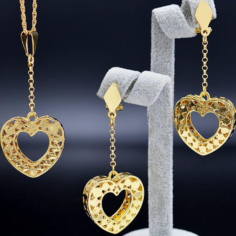 Sunny Jewelry Romantic Sets For Women Necklace Earrings Pendant Heart Hollow Party Wedding Engagement | Украшения и аксессуары