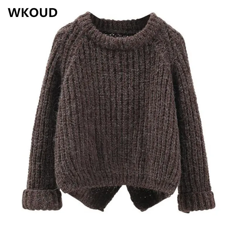 WKOUD Candy Colors Back Split Sweaters WomenBatwing Sleeve Knitted Pullovers Wide Needles Knitwear Jumper Streetwear M8196 | Женская