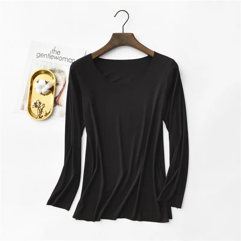 D00325 black Новая футболка женская хлопковая ребристая полосатая Топ Harajuku футболка Весенняя футболка с длинным рукавом корейского размера плюс футболка camiseta feminina - Цвет: D00325 black