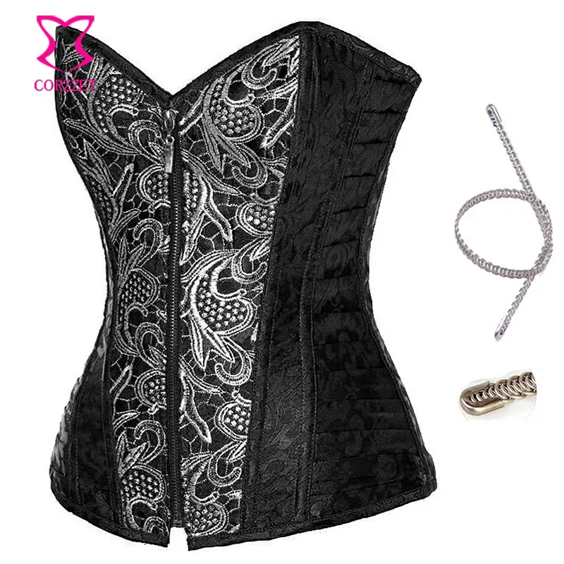 Винтажный Черный корсет в стиле стимпанк на молнии Женский одежда для бурлеска