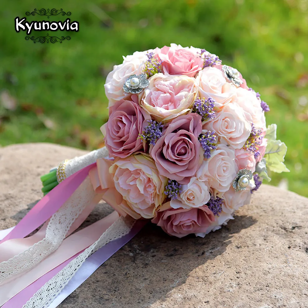 

Kyunovia Set Wedding Bouquet Boutonniere and Wrist Flower Corsage Brooch bouquet Bridesmaid Bridal Bouquet Wedding Deco D81