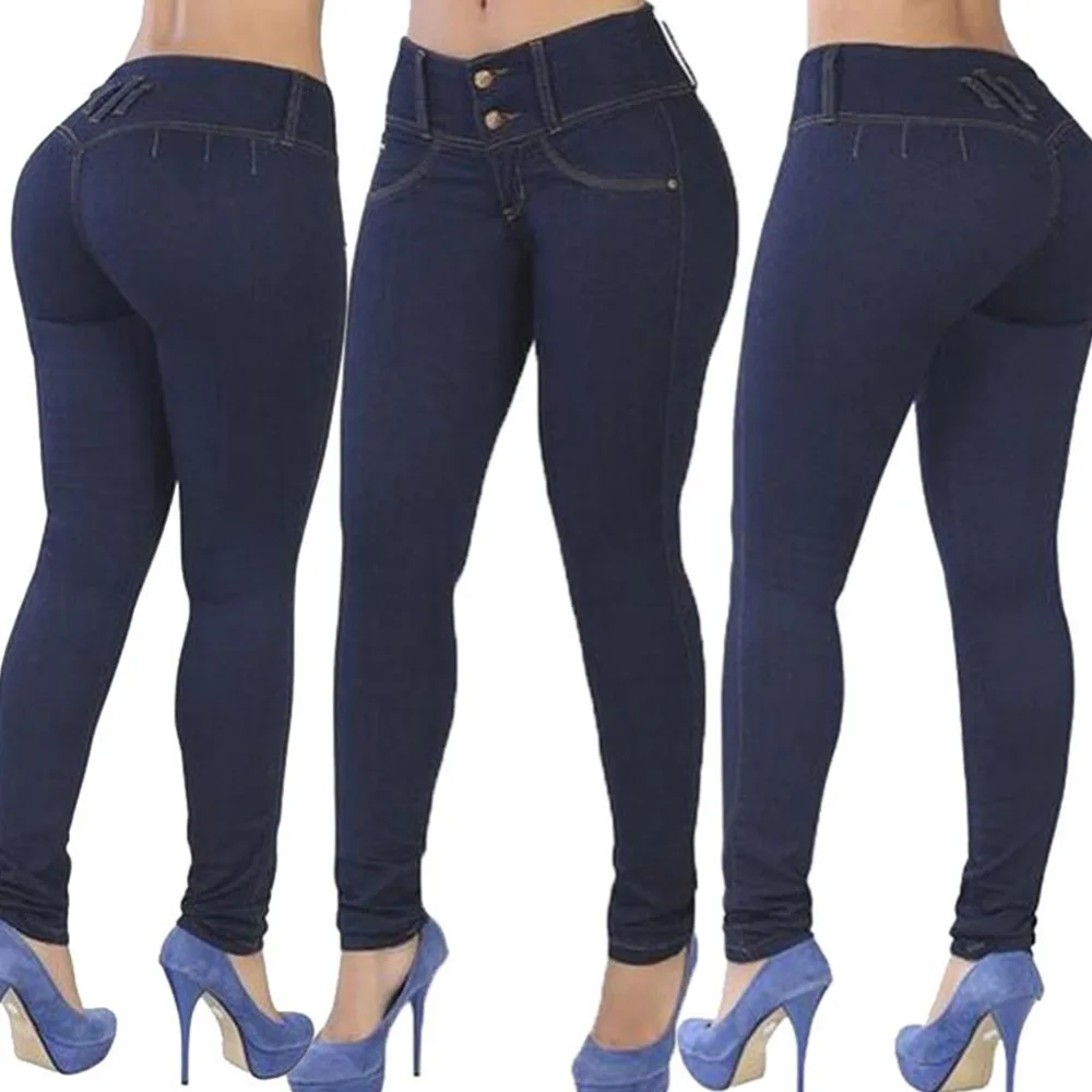 Винтаж Женская Повседневная Slim Fit узкие джинсы длинные штаны feminino кнопки Fly