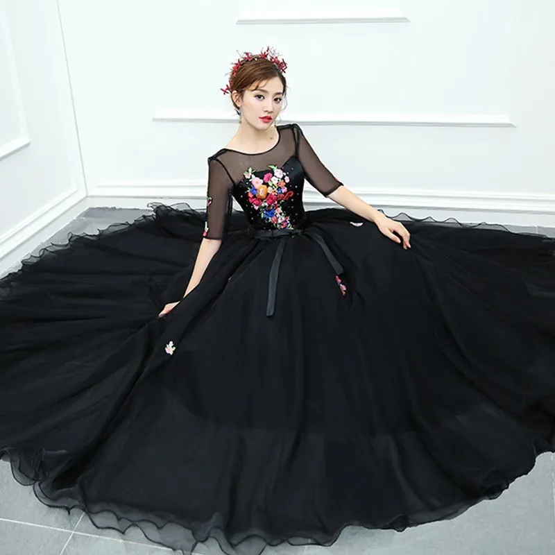 Ruthshen черное бальное платье дешевые реальные фото Vestidos De 16 Anos зубчатые Цветы бальное платье сладкий 16 Половина рукава - Цвет: picture color