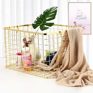 Металлическая корзина для хранения из розового золота, изысканная, шикарная, ручная работа, железная сетка, настольные полки, корзина для ванной, одежда для косметики, корзина для хранения