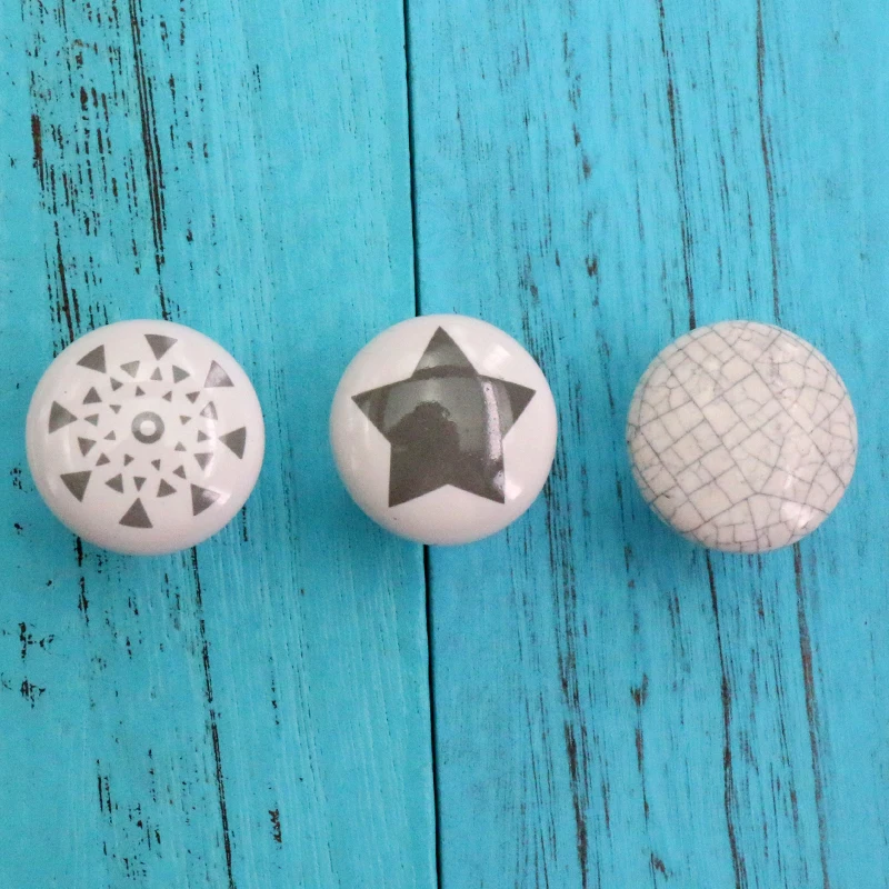

1x Hand Painted Ceramic Knobs Vintage Crack Dresser Closet Kitchen Cupboard Deawer Knobs Handle Decor Pulls w/ Screws Dia 33mm