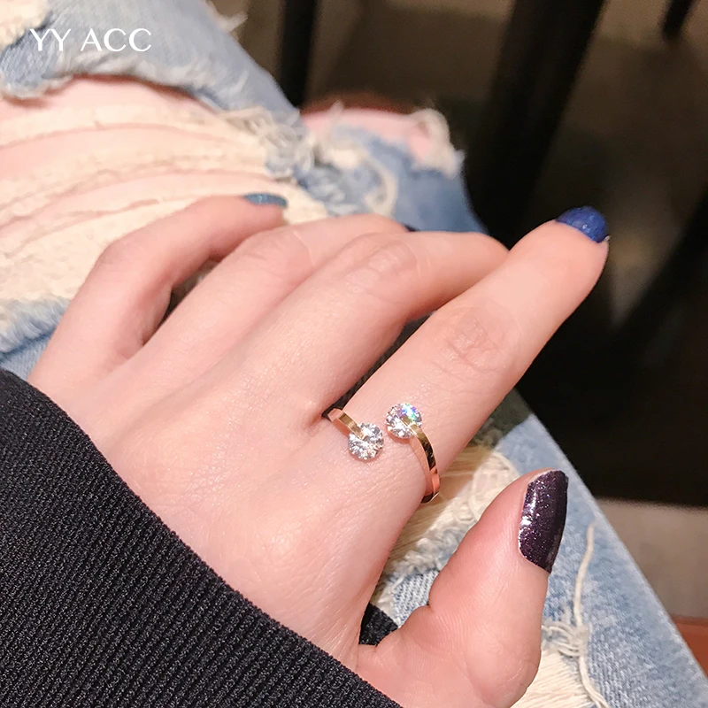 YUN RUO модное обручальное кольцо с двойным цирконием для пары розы золотистого