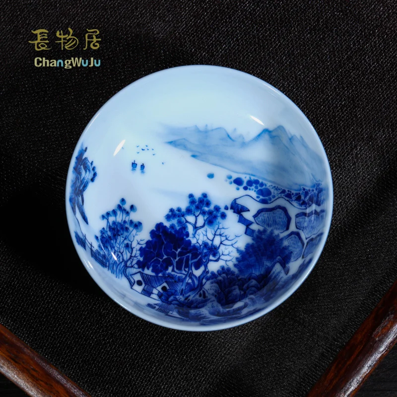 Чанудзю в цзиндечжэне посуда для чая кунг фу ручная роспись Jinhongxia сине белая