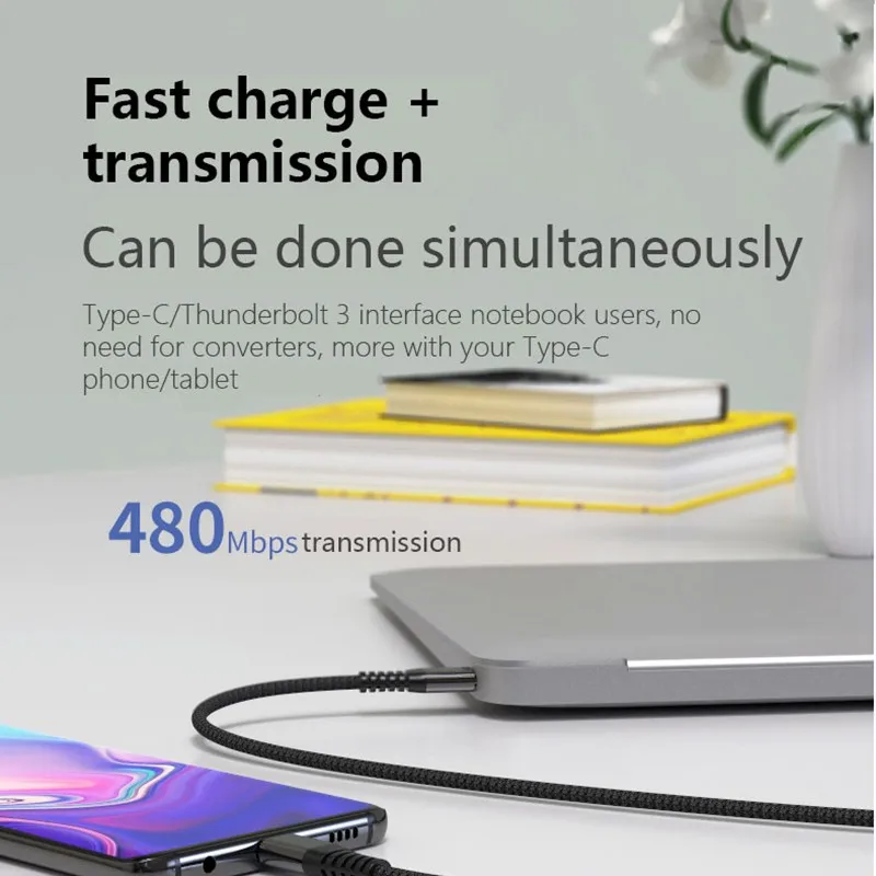 Кабель USB для зарядки 60 Вт кабель передачи данных Type c с двумя головками типа C к type