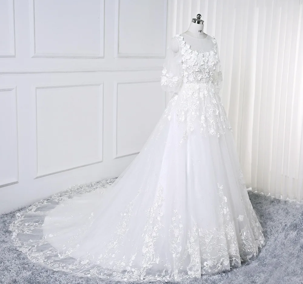 

vinca sunny robe de mariage 2021 Luxury Lace Flowers Princess Wedding Dress Half sleeve Bridal Gown Sheer Back vestido de noiva